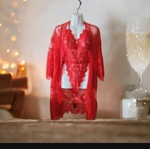 Sexy red lace lingerie With Robe by Avidlove Size XL/2X Adjustable  NWT.